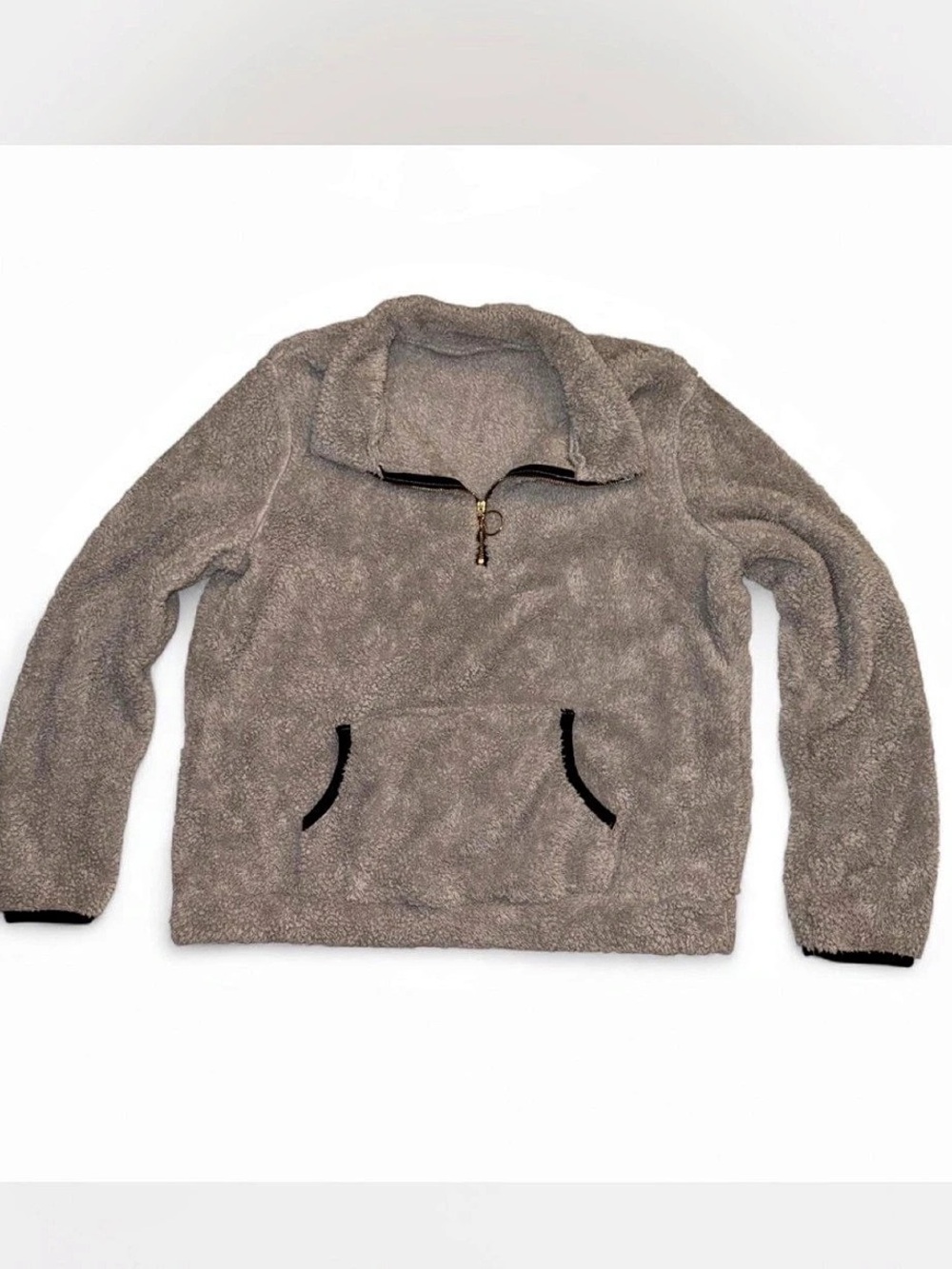 SHEIN Fuzzy Drop Shoulder Half Zip Pullover Gray Jacket Size Medium